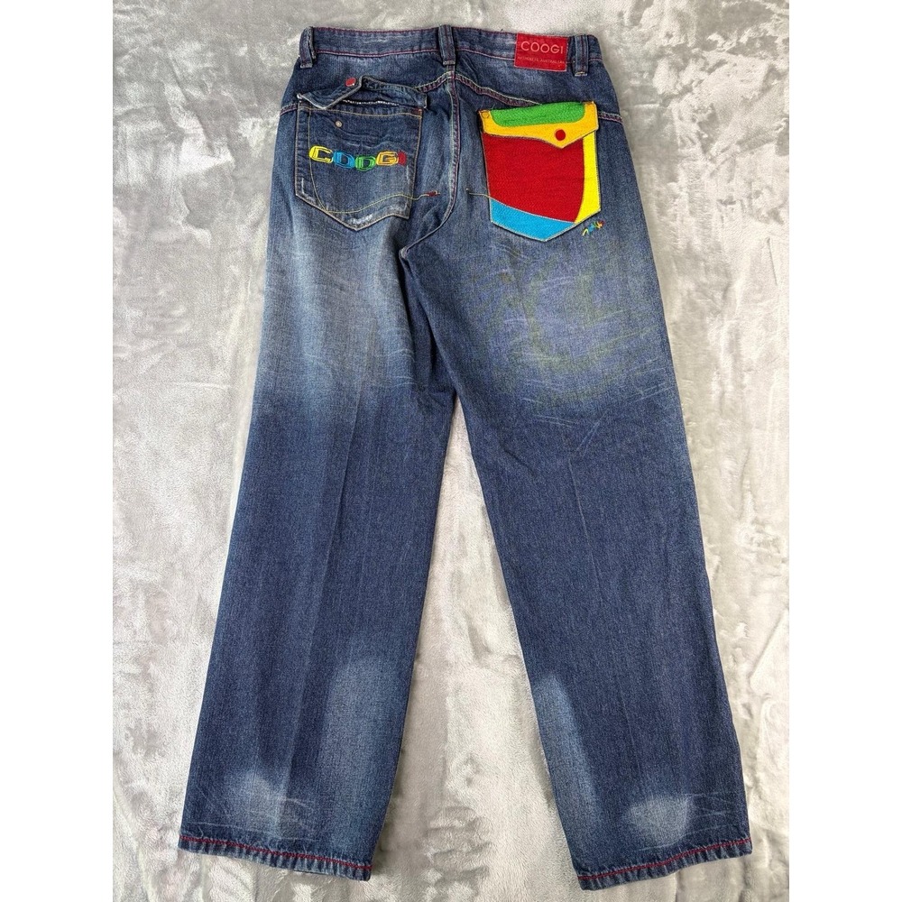 Vintage Baggy Coogi Rainbow Graphic Hip Hop Y2K Embroidered Denim Jeans 38x33